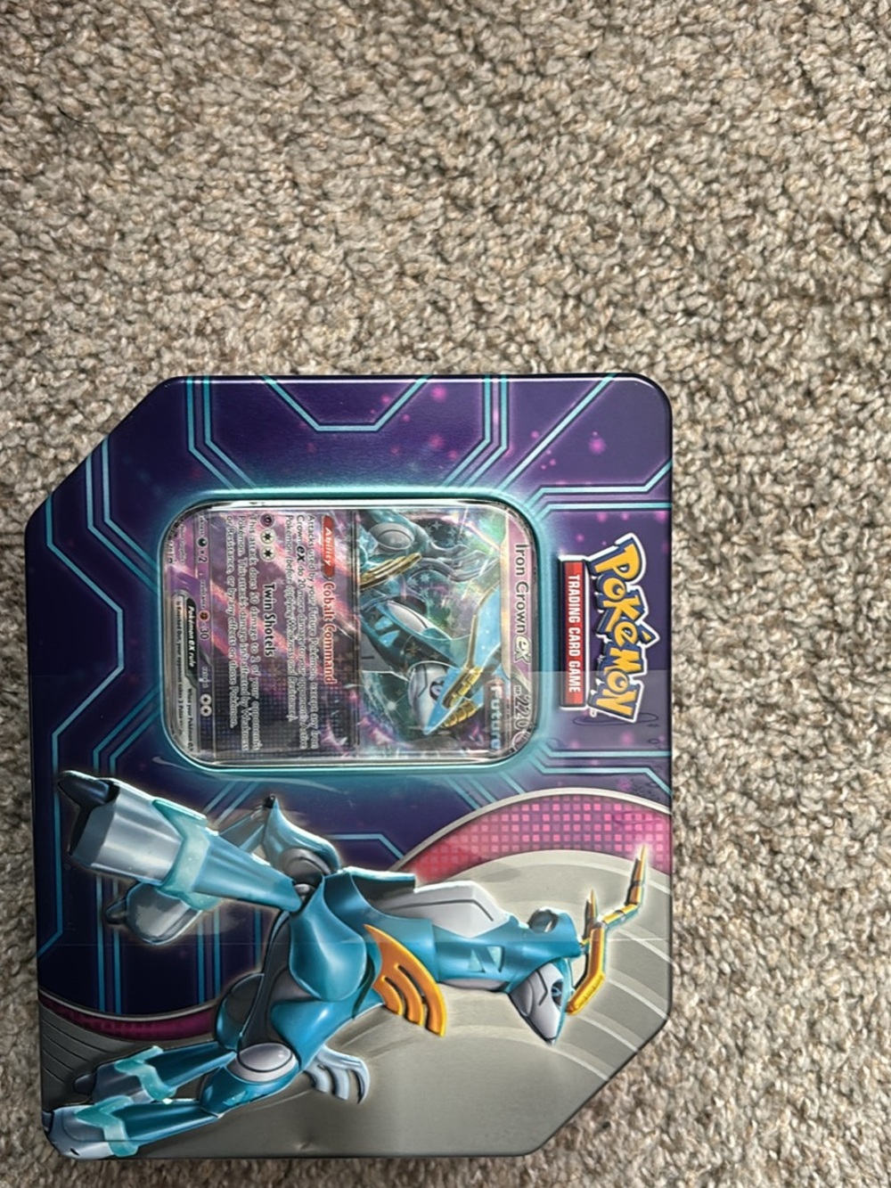 Pokemon Paradox Destinies Tin - Purple, Blue & Red Artwork